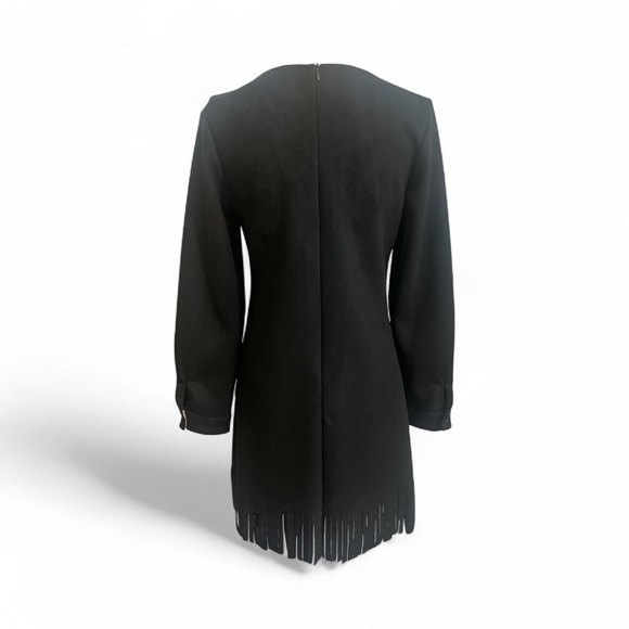 FEMME FATALE Elegant Black Fringe Hem Dress Size Medium - Picture 4 of 16